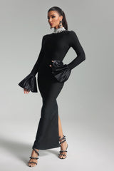 Giulietta Black High Neck Diamante Detail Bell Sleeve Maxi Dress