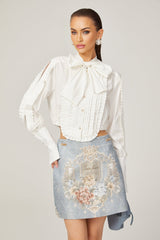 Giulietta Shirt - Scarf Collar - Long Sleeves - Pleated Design - Button Fastening