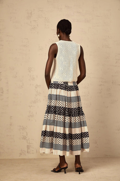 Giulietta Skirt with Polka Dots and Stripes in Black