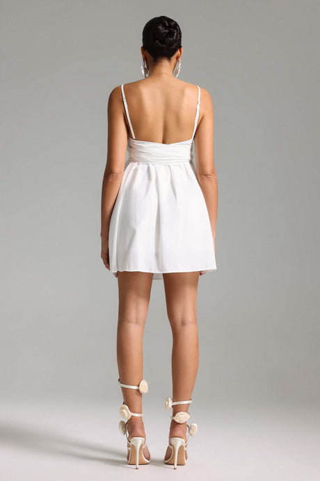 Giulietta White Mini Dress with Bowknot and Spaghetti Straps