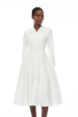 Giuseppin White VNeck Lace Panel Midi Dress