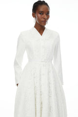 Giuseppin White VNeck Lace Panel Midi Dress