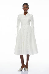 Giuseppin White VNeck Lace Panel Midi Dress