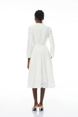 Giuseppin White VNeck Lace Panel Midi Dress