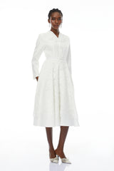 Giuseppin White VNeck Lace Panel Midi Dress