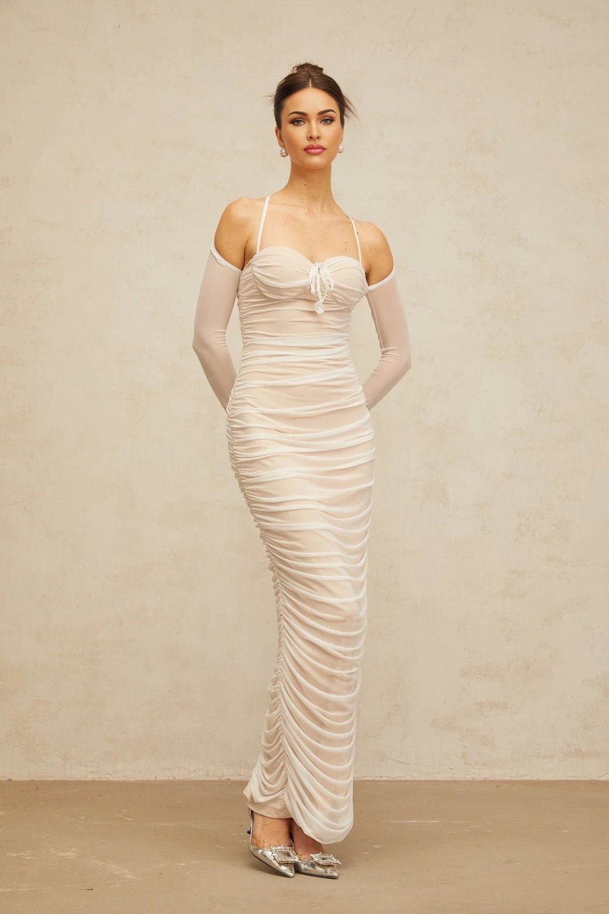 Giuseppina Maxi Dress White Tulle Ruched Bustier Lacyness