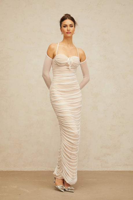 Giuseppina Maxi Dress White Tulle Ruched Bustier Lacyness
