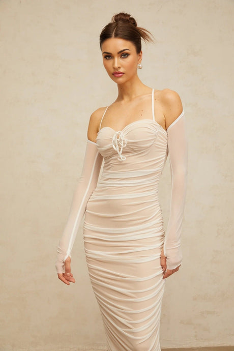 Giuseppina Maxi Dress White Tulle Ruched Bustier Lacyness