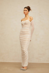 Giuseppina Maxi Dress White Tulle Ruched Bustier Lacyness