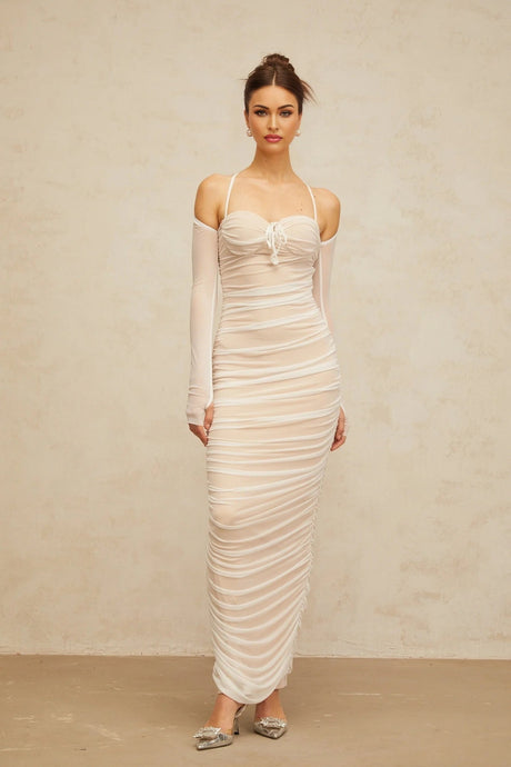 Giuseppina Maxi Dress White Tulle Ruched Bustier Lacyness