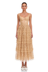 Gizela Neutral Tiered Lace Maxi Dress