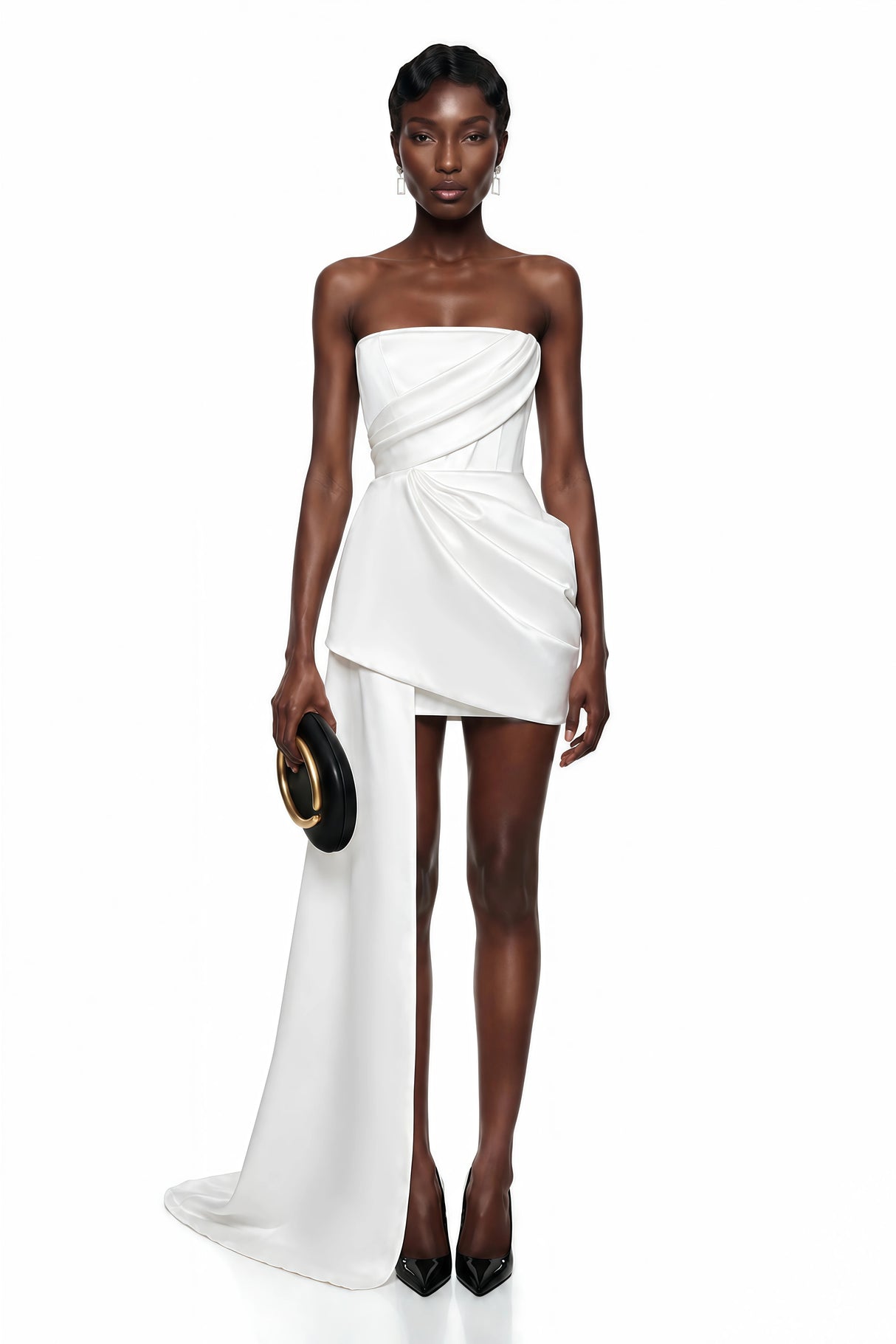 Gizem White Asymmetrical Ruched Mini Dress
