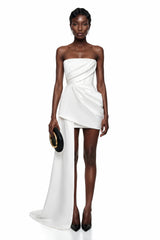 Gizem White Asymmetrical Ruched Mini Dress