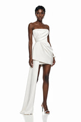 Gizem White Asymmetrical Ruched Mini Dress