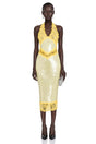 Gizem Yellow Sequin Midi Dress with Lace Panels