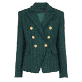 Gloria Blazer - Tailored Double - Breasted Fit - Classic Tweed Design - Fitted Waist - Button Details - Luxurious Textured Tweed