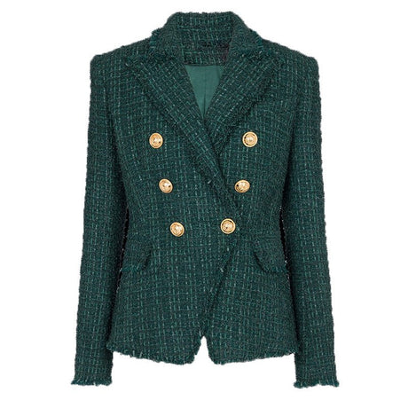 Gloria Blazer - Tailored Double - Breasted Fit - Classic Tweed Design - Fitted Waist - Button Details - Luxurious Textured Tweed