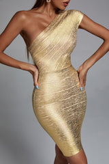 Adelaide wearing Gold Lika Metallic Mini Cocktail Dress