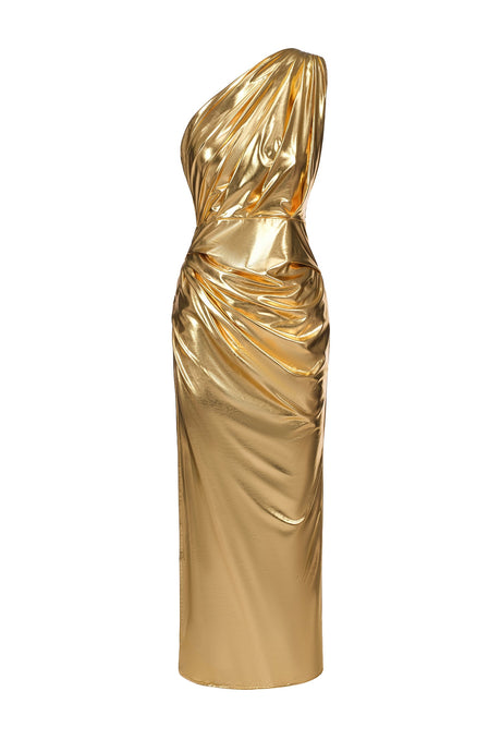 Gold Mishra One Shoulder Metallic Dress