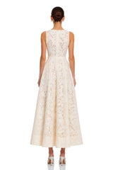 Golnar White Sleeveless Floral Lace Maxi Dress