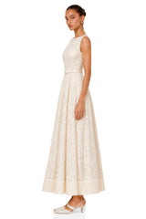 Golnar White Sleeveless Floral Lace Maxi Dress