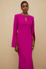 Gown - Mock Neck - Split Sleeves - Fitted Waistline - Bead & Crystal Embellishment - Mermaid Hem