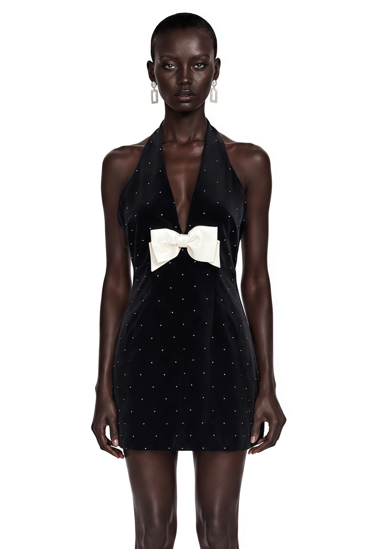Grace Black Halterneck Mini Dress with Bow Detail