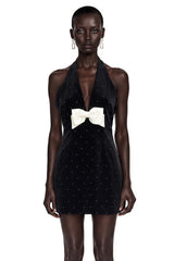 Grace Black Halterneck Mini Dress with Bow Detail