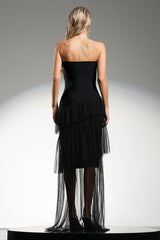 Grace Black Maxi Dress with Diamond Pattern and Ruffle Detailing