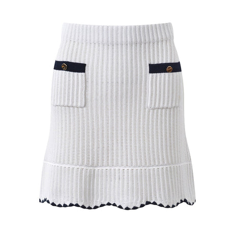 Grace Cardigan & Skirt Set - Navy Trim - Scalloped Edges - Gold Buttons