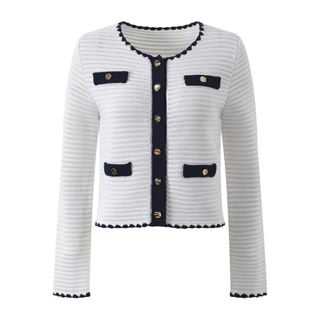 Grace Cardigan & Skirt Set - Navy Trim - Scalloped Edges - Gold Buttons