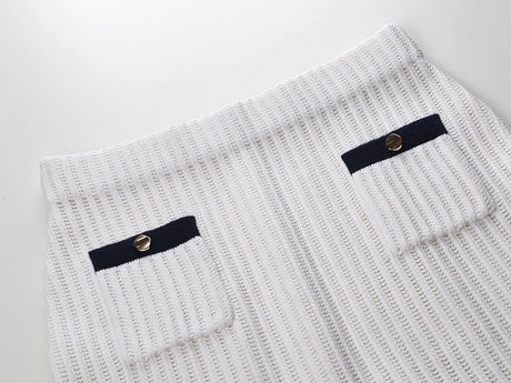 Grace Cardigan & Skirt Set - Navy Trim - Scalloped Edges - Gold Buttons