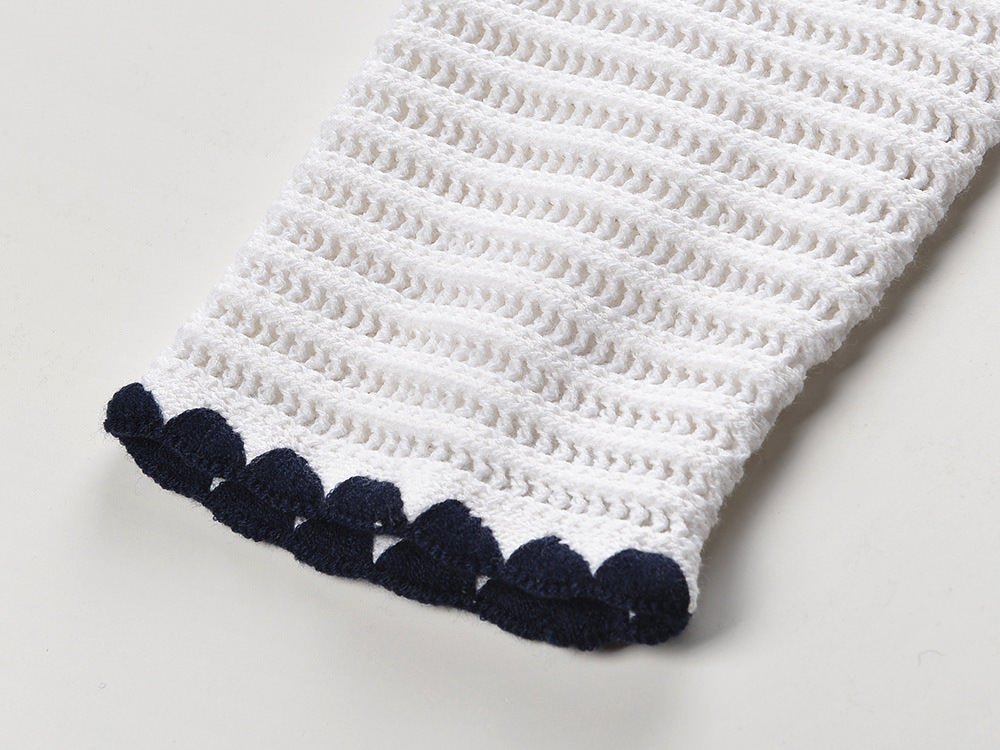 Grace Cardigan & Skirt Set - Navy Trim - Scalloped Edges - Gold Buttons