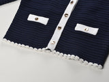 Grace Cardigan & Skirt Set - Navy Trim - Scalloped Edges - Gold Buttons