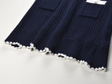Grace Cardigan & Skirt Set - Navy Trim - Scalloped Edges - Gold Buttons