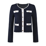 Grace Cardigan & Skirt Set - Navy Trim - Scalloped Edges - Gold Buttons