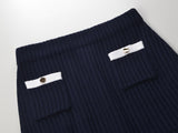 Grace Cardigan & Skirt Set - Navy Trim - Scalloped Edges - Gold Buttons
