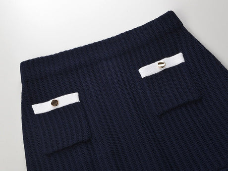 Grace Cardigan & Skirt Set - Navy Trim - Scalloped Edges - Gold Buttons