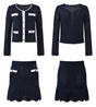 Grace Cardigan & Skirt Set - Navy Trim - Scalloped Edges - Gold Buttons