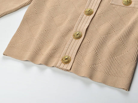Grace Cardigan - Tailored Fit - Textured Design - Light With Accents - Elegant Button - Up Style - Decorative Gold Buttons