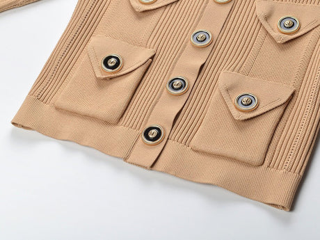 Grace Cardigan - Tailored Fit - Textured Design - Light With Accents - Elegant Button - Up Style - Decorative Gold Buttons