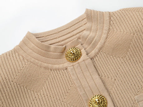 Grace Cardigan - Tailored Fit - Textured Design - Light With Accents - Elegant Button - Up Style - Decorative Gold Buttons