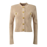 Grace Cardigan - Tailored Fit - Textured Design - Light With Accents - Elegant Button - Up Style - Decorative Gold Buttons