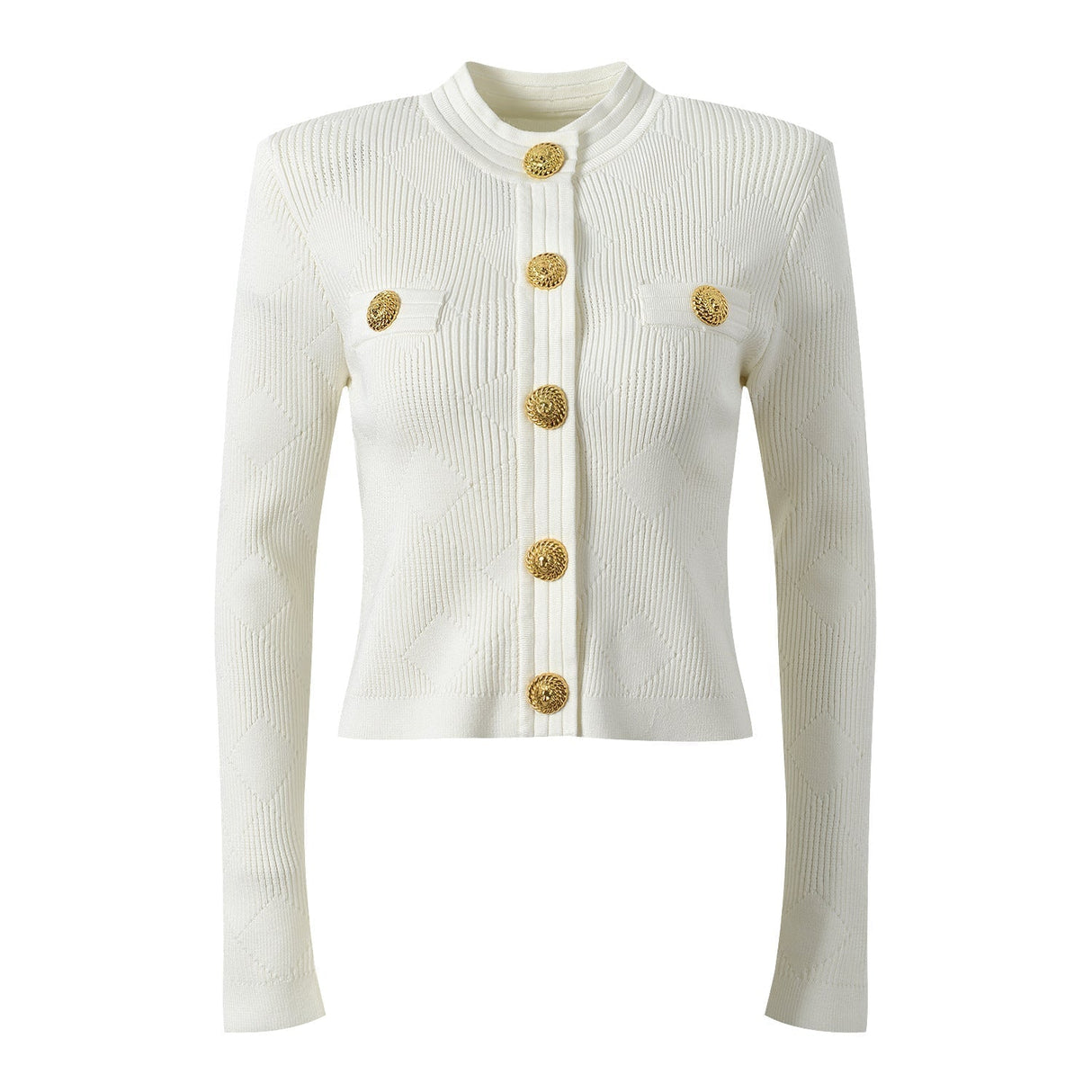 Grace Cardigan - Tailored Fit - Textured Design - Light With Accents - Elegant Button - Up Style - Decorative Gold Buttons