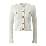 Grace Cardigan - Tailored Fit - Textured Design - Light With Accents - Elegant Button - Up Style - Decorative Gold Buttons