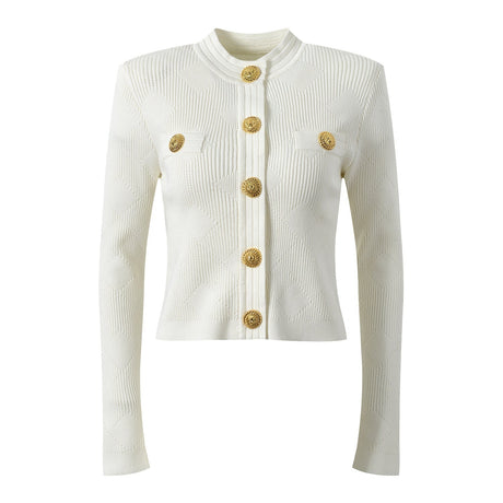 Grace Cardigan - Tailored Fit - Textured Design - Light With Accents - Elegant Button - Up Style - Decorative Gold Buttons