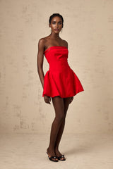 Grace Off Shoulder Mini Dress - Sleeveless - Flared Skirt - Pleated Detailing - Rear Zip Fastening