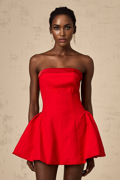 Grace Off Shoulder Mini Dress - Sleeveless - Flared Skirt - Pleated Detailing - Rear Zip Fastening