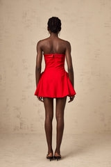 Grace Off Shoulder Mini Dress - Sleeveless - Flared Skirt - Pleated Detailing - Rear Zip Fastening