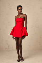 Grace Off Shoulder Mini Dress - Sleeveless - Flared Skirt - Pleated Detailing - Rear Zip Fastening